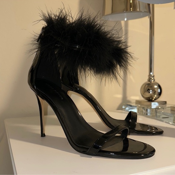Shoes - Elegant Black Stiletto Heels with Feather Detail